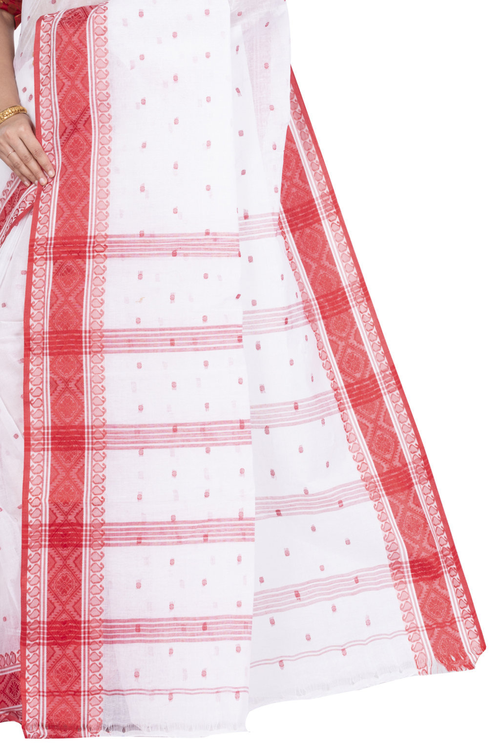 Red Pure Cotton Boysko_Tant Tant Saree (845)